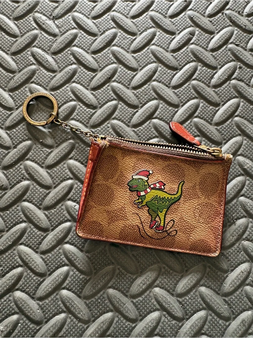 Coach Brown Dino Zip Key Pouch